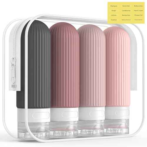 ME.FAN Travel Bottles for Toiletries, TSA Approved 3oz Silicone Journey Size Containers, Portable Split Bottle for Conditioner, Shampoo, Lotion- 4 Pack Pink