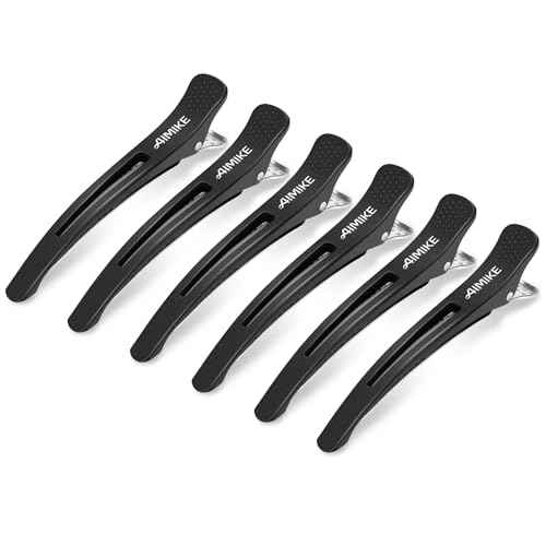 AIMIKE 6pcs Professional Hair Clips for Styling Sectioning, Non Slip No-Trace Duck Billed Hair Clips with Silicone Band, Salon and Home Hair Cutting Clips for Hairdresser, Women, Men - Black 4.3¡± Long