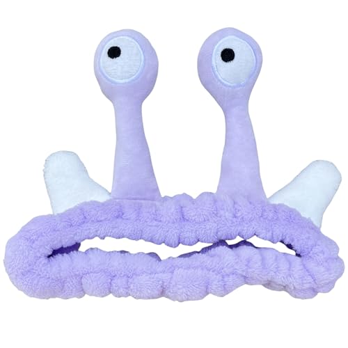 Snail Headband for Women & Girls,Cute Coral Fleece Elastic Spa Headband for Face Wash,Skin Care,and Makeup (Purple)