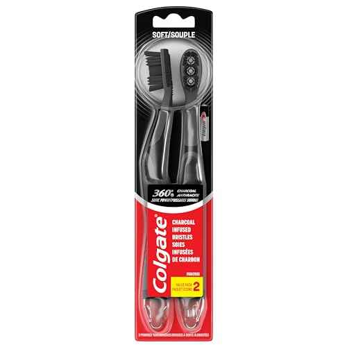 Colgate 360 Vibrate Charcoal Battery Operated Toothbrush Pack, Soft with 1 AAA Battery Included, Black, 2 Count
