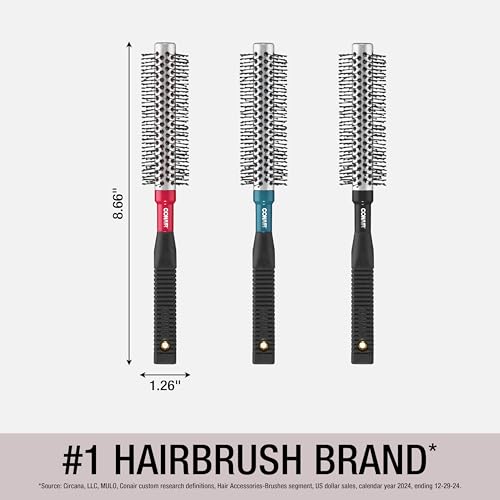 Conair Style & Volumize Metal Round hair brush - Blow Drying brush - Hairbrush for Short Hair Length - Color at random -1 Count