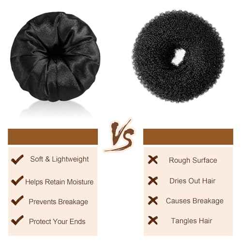 4 Pcs Satin Hair Bun Donut Satin Hair Bun Maker Dark Retain Moisture Easy to Style for Women Ladies Military Ballet and Business(Black)