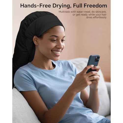 Hair Dryer Bonnet Attachment ? 28.5" XL Hooded Dryer Cap for Faster Drying & Deep Conditioning, Extra-Large Space Fits Thick, Curly Hair & Styling Tools (Black, Extra Large)