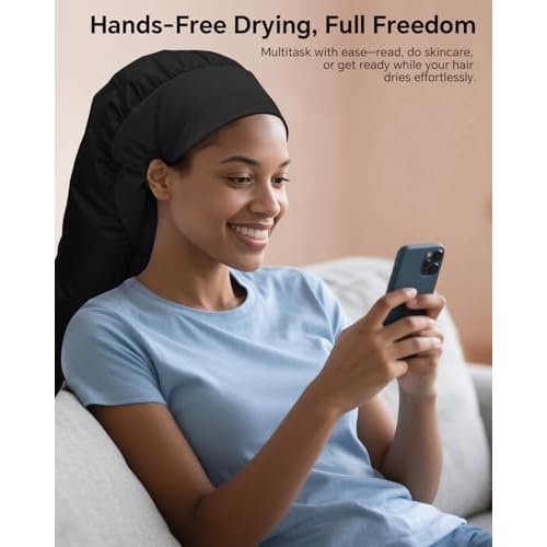 Hair Dryer Bonnet Attachment ? 28.5" XL Hooded Dryer Cap for Faster Drying & Deep Conditioning, Extra-Large Space Fits Thick, Curly Hair & Styling Tools (Black, Extra Large)