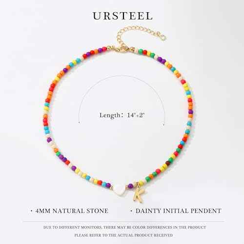 Ursteel Colorful Initial Cute Necklaces for Girls - Trendy Beaded Choker Necklace for Women Teen Girl, Personalized Letter Initial Gifts for Women Kids Jewelry