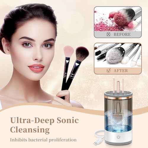 GKZ Electric Brush Cleaner Machine, High Speed Fast Cleaning Plug-in Power Brush Cleaner Ideal for Makeup Brushes & Sponges ? Perfect for Home & Professional Use - Purple