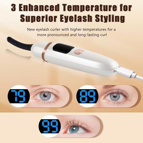 Heated Eyelash Curlers with Battery Indicator, Electric Eyelash Curler 3 Temperature Modes LED Display USB Rechargeable Makeup Tools, Heated Lash Curler Ideal Christmas Gift for Women (Pink)