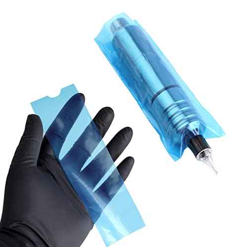 200pcs Clear Tattoo Machine Pen Covers Tattoo Pen Sleeves Plastic Dustproof Protection Blue Bags for Tattoo Professionals