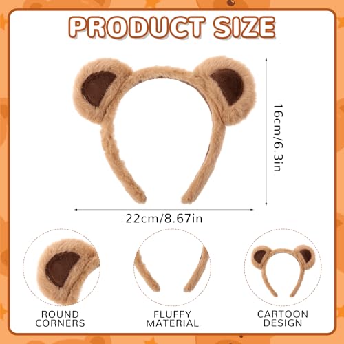 Brown Bear Ears Headband Party Headwear Makeup Face Washing Hairband Cute Animal Hair Bands Festival Cosplay Costume Decoration Hair Hoops for Women Girls Christmas