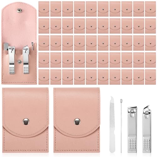 Geosar 50 Set Travel Manicure Kit Bulk Professional Nail Clippers Pedicure Nail Care Tools Grooming Stainless Steel Set with Portable Travel Case, Gift for Christmas Men Women(Pink)