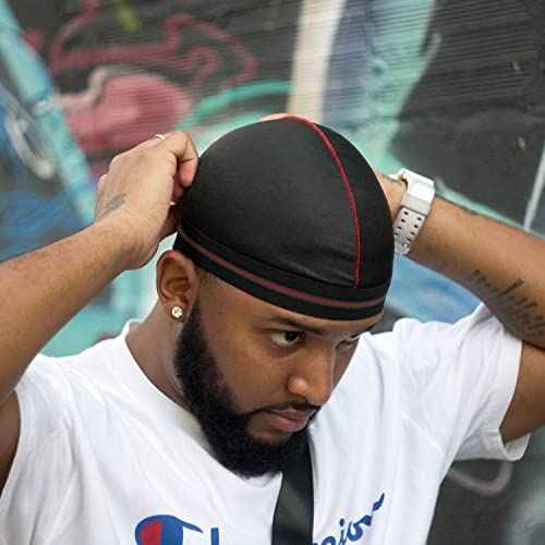 ForceWave Silky Stocking Cap for Men Women, Black Compression Wave Cap for 360 Waves, 4-Pieces