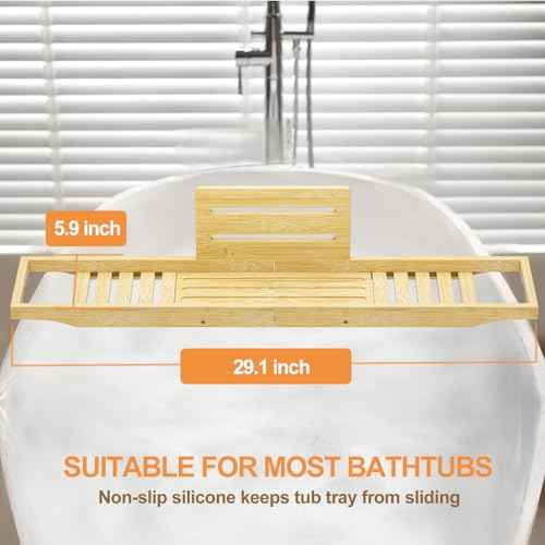 Bathtub Tray Caddy - Bath Tray - Bath Tub Table Tray Caddy - Bamboo Bath Tray for Tub
