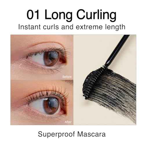 CLIO Kill Lash Superproof Mascara, Waterproof Mascara Black, Lengthening & Lifting for Defined Eyelash, Long-Lasting, Clump & Smudge-Free, for Sensitive Eyes, Korean Makeup Beauty (001 Long Curling)