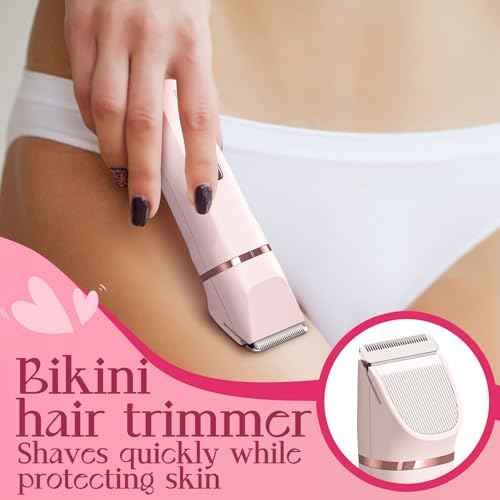 Bikini Trimmer for Women - Painless Electric Razors for Silk Skin,Cordless Body Shaver for Trip,Replaceable Lady Facial Razor, IPX7 Waterproof&Easy Cleaning, Ceramic Blade, USB Charge Dock Pink