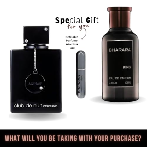 Men's Bundle Club Nuit Intense Man 3.6oz EDT & King 3.4oz EDP & 1 Empty Travel Perfume Atomizer Gift -Spicy Woody Sweet-Long Lasting for Men