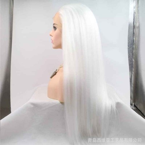 Xiweiya 1001# Snow White Blonde Color Yaki Straight Wig Long Hair Wig Synthetic Lace Front Wigs Heat resistant Fiber Hair For Women 24 inch
