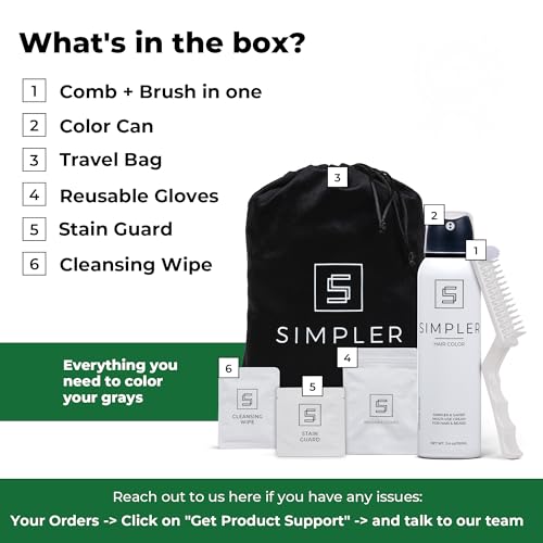 Simpler Men's Hair Color Kit - Full Gray Coverage - Natural Black & Beard Dye - Easy Application for 100% Gray Hair - Natural Black