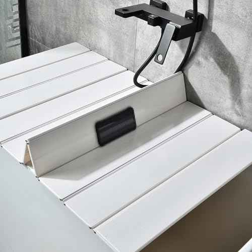 Adjustable Foldable Dust-Proof Bathtub Cover White,Waterproof Shutter Bathtub Tray & Laptop Desk 2 in 1 Fits Most Tubs,Modern Bath Tub Racks for Home (92x172CM(36.2"x67.7"), 0.47in Thick)
