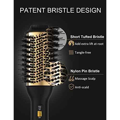 Hot Air Hair Blow Dryer Brush - 3 in 1 Negative Ionic Hairdryer Blowout Brush for Drying Straightening Volumizing - 60mm Oval Barrel fit All Hair Types - Salon Style, Smooth, Frizz-Free Results