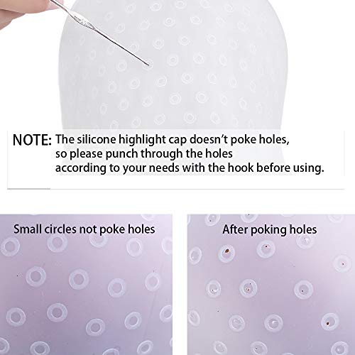 Silicone Highlight Caps Set for Color Hair 2 PCS Professional Reusable Highlighting Caps with Hooks & Salon Hairdressing Dyeing Staining Tools for Women Men