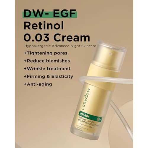 EASYDEW DW-EGF Peptide Retinol 0.03% Cream ? Beginner Retinol Night Cream for Hypoallergenic Skin Care - Firm Skin, Wrinkle Improvement - Korean Daily Anti Aging Face & Neck Treatment, 1.01fl. oz.