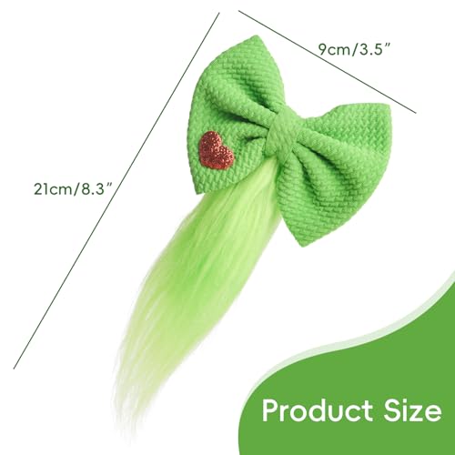 Green Furry Hair Bow Clip Costume Accessories for Girls Women Christmas Theme Party