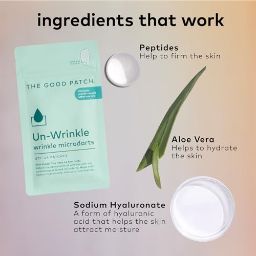 The Good Patch Un-Wrinkle Microdart Anti Wrinkle Patches for Crow¡¯s Feet and Between Eyes, Made with Sodium Hyaluronate, Aloe Vera, Peptides, Clinically Proven (24 Total Microdart Patches)