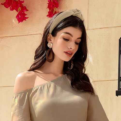 YanJie Knotted Headbands for Women and Girls Non Slip Hair Band Wide Bow Headband Fashion Waffle Head Band Hair Accessories Black and White 3PCS