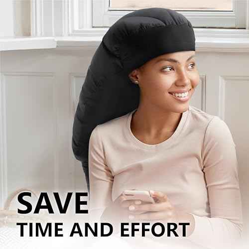 Large Hooded Hair Dryer Bonnet Attachment w/Integrated Headband - Reduces Heat Exposure Around Ears & Neck - Enhanced Size for Use with Rollers, Speeds Up Drying Time, Deep Conditioning at Home