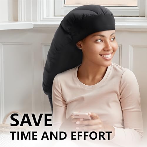 Large Hooded Hair Dryer Bonnet Attachment w/Integrated Headband - Reduces Heat Exposure Around Ears & Neck - Enhanced Size for Use with Rollers, Speeds Up Drying Time, Deep Conditioning at Home
