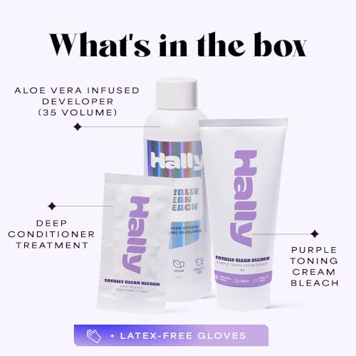 Bleach Kit by Hally Hair, Totally Clean Bleach - Hair Lightener Kit Includes Toning Cream Bleach & Developer & Conditioner - Gentle Nourishing Hair Bleaching Lifts Up to 8 Levels, Vegan & Cruelty Free