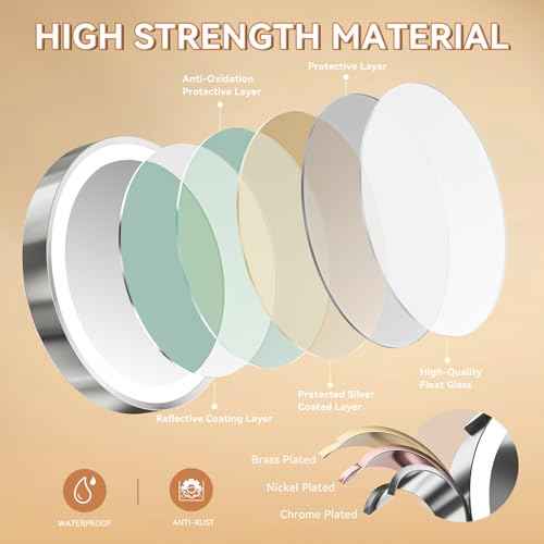 Auxmir 1X/20X Wall Mounted Makeup Mirror with Light, 8" Rechargeable Double-Sided Magnifying Mirror, Vanity Mirror Dimmable 3 Color Light, 360¡Æ Extension Rotation Foldable 14.5 Inch Arm, Chrome