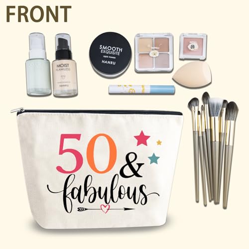 50th Birthday Gift For Her Women Wife Aunt Makeup Bag 50 Year Old Woman Cosmetic Bags Happy Birthday Gifts For Grandma Mother Mother'S Day Gift Christmas Gift Travel Makeup Bag