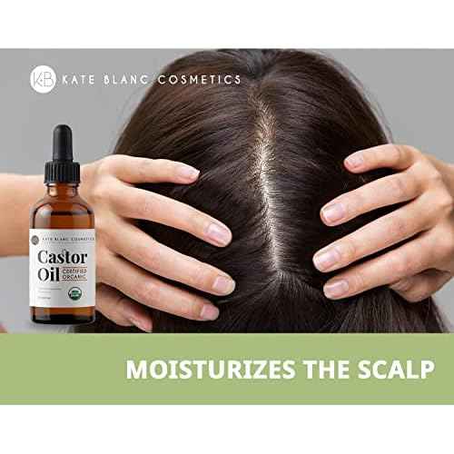Kate Blanc Cosmetics Castor Oil Organic for Hair, Lashes, Face (2oz), 100% Pure, Cold Pressed, Hexane Free. Eyelash Serum for Thicker-Looking Eyelashes & Eyebrows