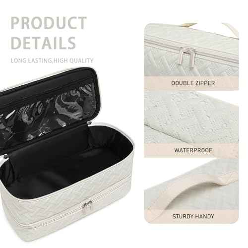 Double-Layer Travel Carrying Case for Revlon One-Step Hair Dryer Brush Volumizer Styler Shark FlexStyle Attachment Portable Storage Organizer Bag Hair Tools Travel Bag (Beige)