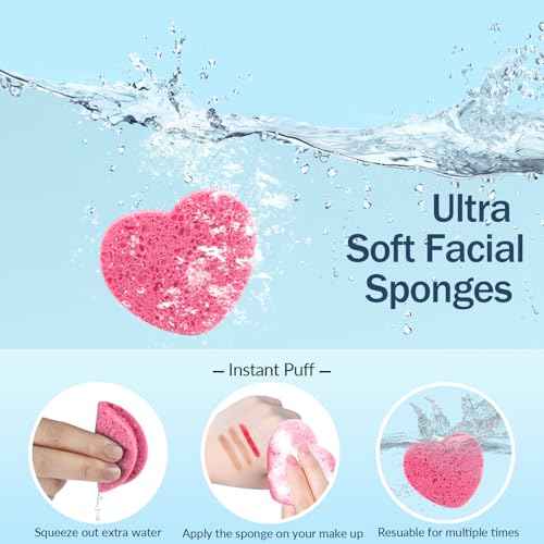 50-Count Facial Sponges Compressed, 100% Natural Cellulose Face Sponge Professional Cosmetic Spa Sponges for Face Cleansing, Exfoliating Mask, Makeup Removal for Travel and Home, Pink