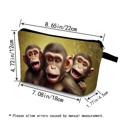 Funny Monkey Presents Monkey Makeup Bag Cute Small Organizer Bag with Zipper Monkeys Print Cosmetic Bag Birthday Presents for Monkey Lovers Women Friends