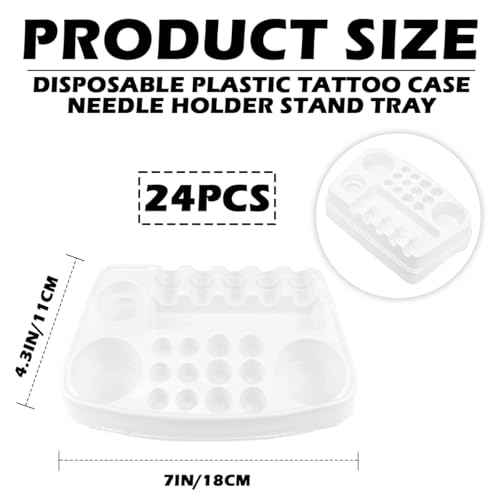 24Pcs Tattoo Ink Cup Tray-Disposable Plastic Pigment Trays Stand for Eyebrow Tattoo Ink Tattoo Ink Cups Holder Supplies Kits