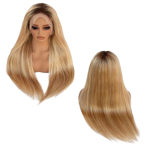 13x6 Medium brown/Golden Brown to Bleach Blonde Highlights Straight Lace front Wigs Human Hair 24in for Black Women HD Lace Glueless Pre Plucked 180% Density Brazilian Virgin Human Hair 24in