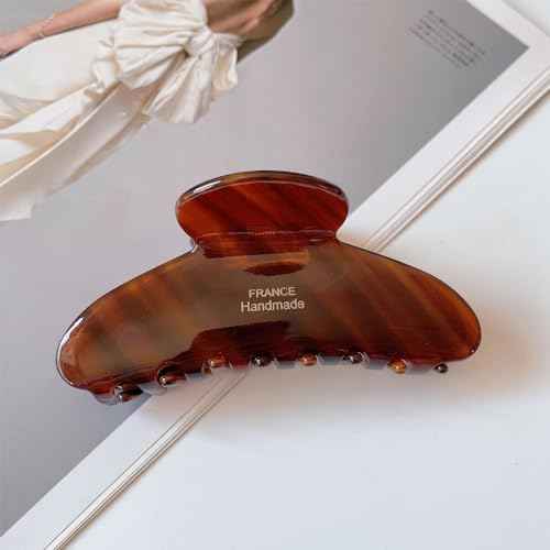 French Large Hair Claw Clips for Thick Hair, Tortoise Hair Clips, Acrylic Celluloid French Butterfly Jaw Clips, Strong Hold for Women Girls (Caramel color)