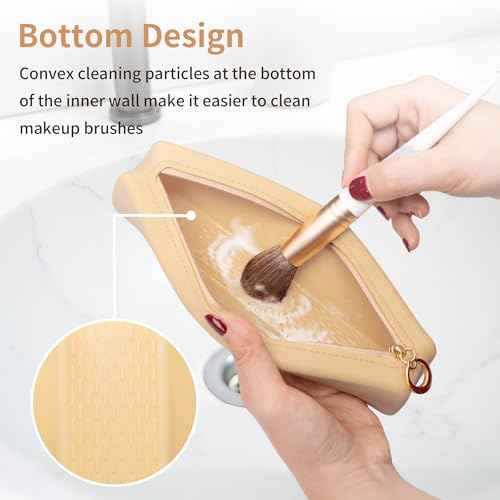 Nuomeisi Silicone Makeup Brush Holder Travel Cosmetic Bag: Soft Portable Cosmetic Face Brushes Organiser with Upgrade Anti-Fall Off Zipper, Large Capacity Travel Makeup Brush Case - Khaki