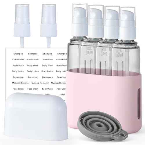 3oz Travel Bottles for Toiletries, 4 Pack Tsa Approved Portable Travel Size Containers for Shampoo Liquid With Labels, Leak Proof Refillable Containers Dispenser Set - Pink