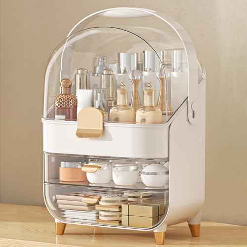 Makeup Organizer Countertop, Skincare Holder Bathroom Counter Organizer, Storage Box Cosmetic Display Cases, Teen Girl Gifts Make up Organizers for Vanity, Dresser (Rose Gold)