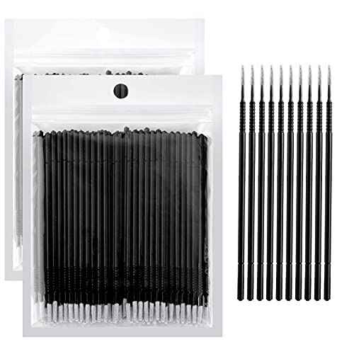 200PCS Micro Applicators Brushes Mini Cotton Swabs Remove Grafted Eyelash Glue Dedicated Brush Disposable Microswabs for Eyelash Extensions Make up and Lash Clean and Personal Care (Black 1)
