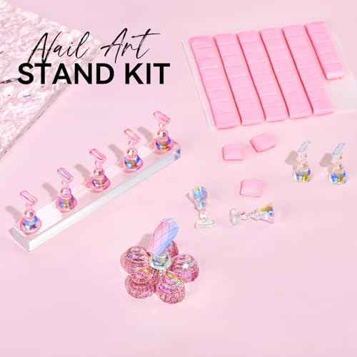 Makartt Nail Stand for Press On Nails Display Practice Art Painting Magnetic Fake Nail Holder for Painting Nails Stand for False Nail Designs with Reusable Putty for Home DIY Beginner Salon Supplies