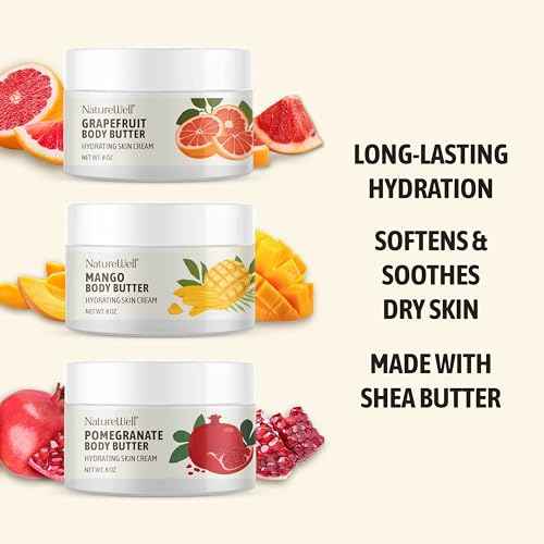 NATURE WELL Shea Body Butter Variety Pack, Includes Grapefruit, Mango, & Pomegranate, Provides Ultimate Nourishment & Hydration, 3 Pack (8 Oz Ea)