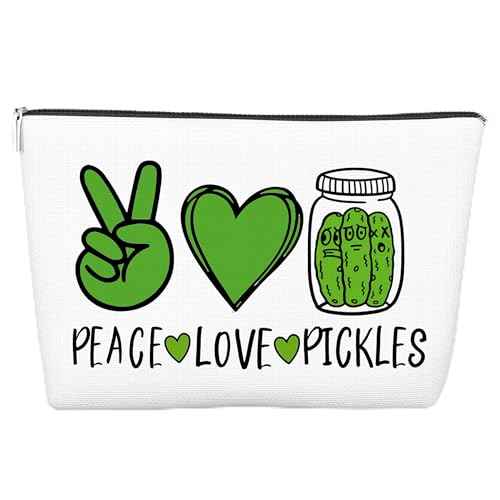 Pickle Makeup Bag Funny Gift for Women Just A Girl Who Loves Pickles, Christmas Gifts for Mom Teen Girl, Best Sister, Friends, Cute Makeup Zipper Pouch Bag for Birthday White Elephant, 10x7 Inch