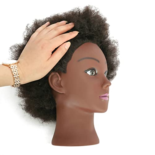 Afro Kinky Curly 100% Real Human Hair Mannequin Head with Stand for Hairdresser Practice Cosmetology Manikin Doll Training Head Braiding Styling Coloring Bleaching Dyeing Cutting Updos Display