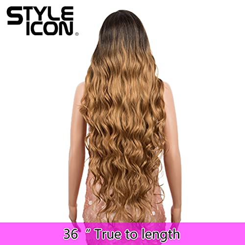 Style Icon Easy-360 Lace Wigs 36" Big Curl Free Part Lace Frontal Wigs Super Long Multi-Layered Synthetic Wig (36 Inches, TT6/26Q)