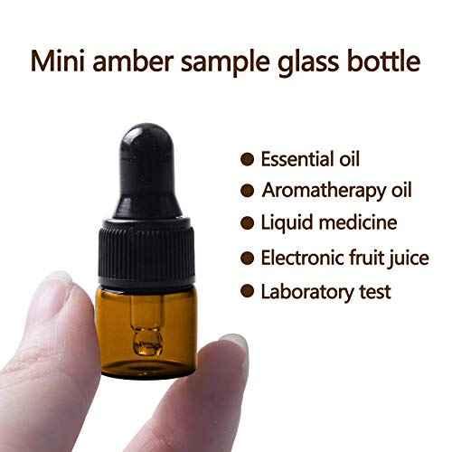 Sample Dropper Bottles, Mini Dropper Bottles with 2 Pcs Plastic Droppers for Traveling Essential Oils DIY Cosmetic Liquid Sample Perfume (Amber, 1ML)